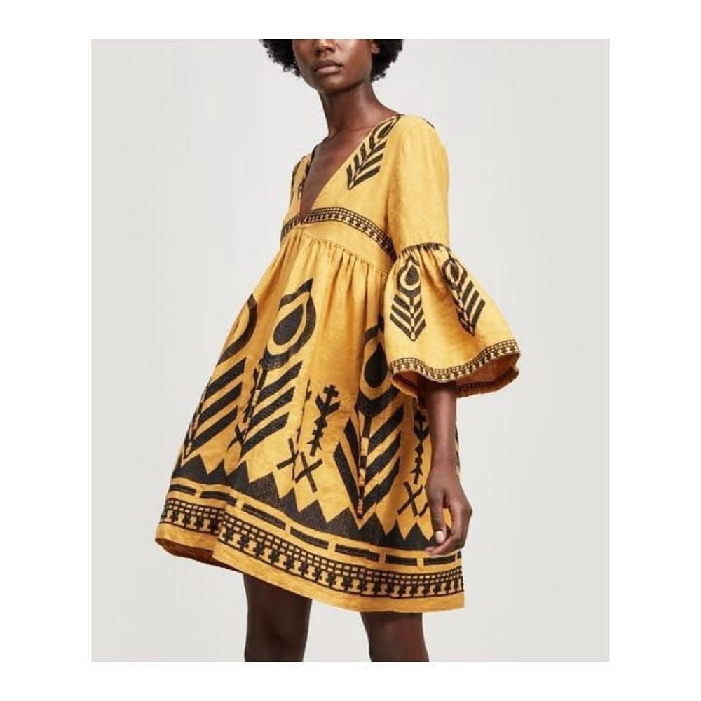 Greek midi length embroidered peacock dress